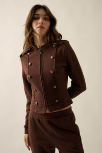 Marching On Button-Trim Zip-Up Military Band Jacket - ShopPromesa