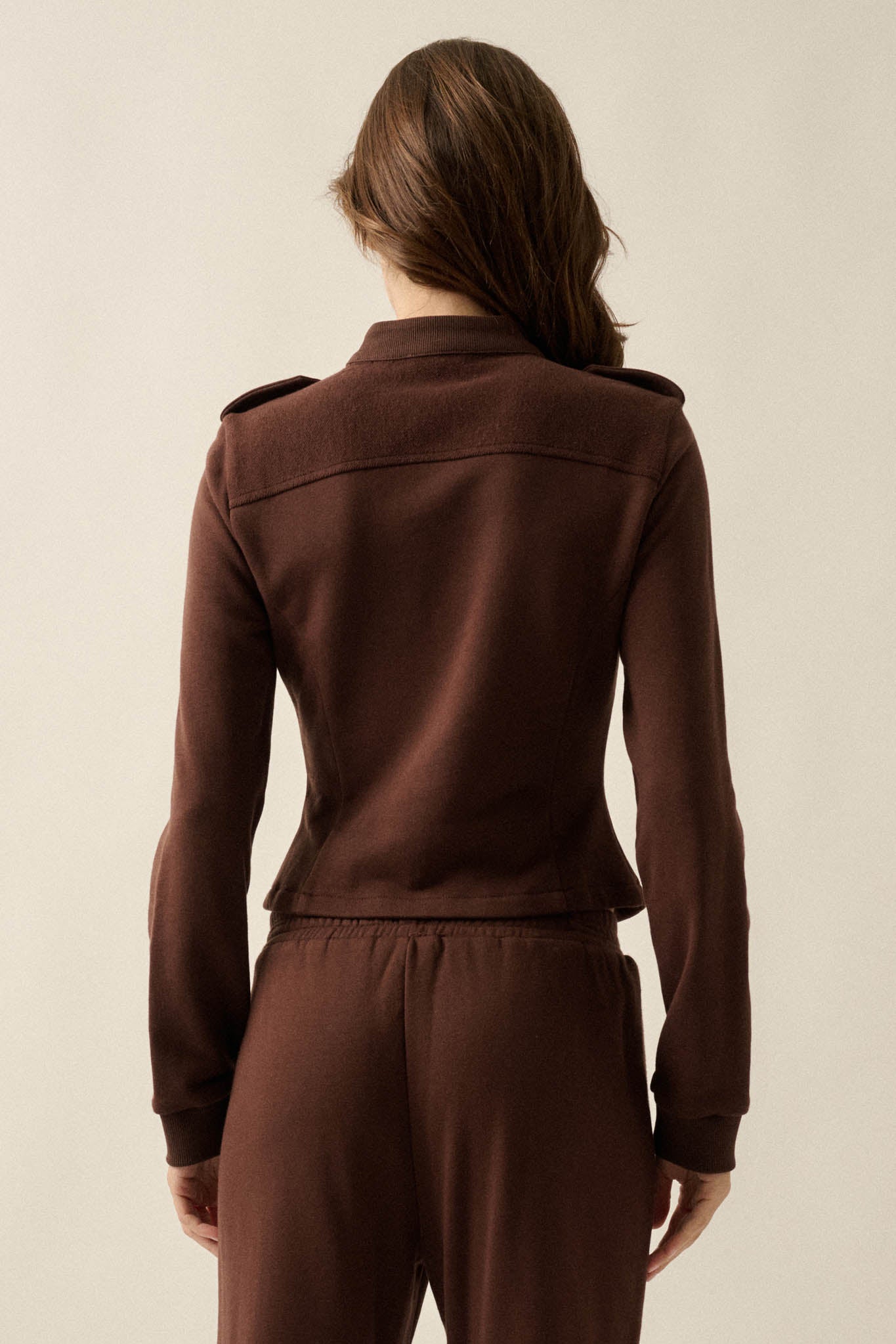 Marching On Button-Trim Zip-Up Military Band Jacket - ShopPromesa