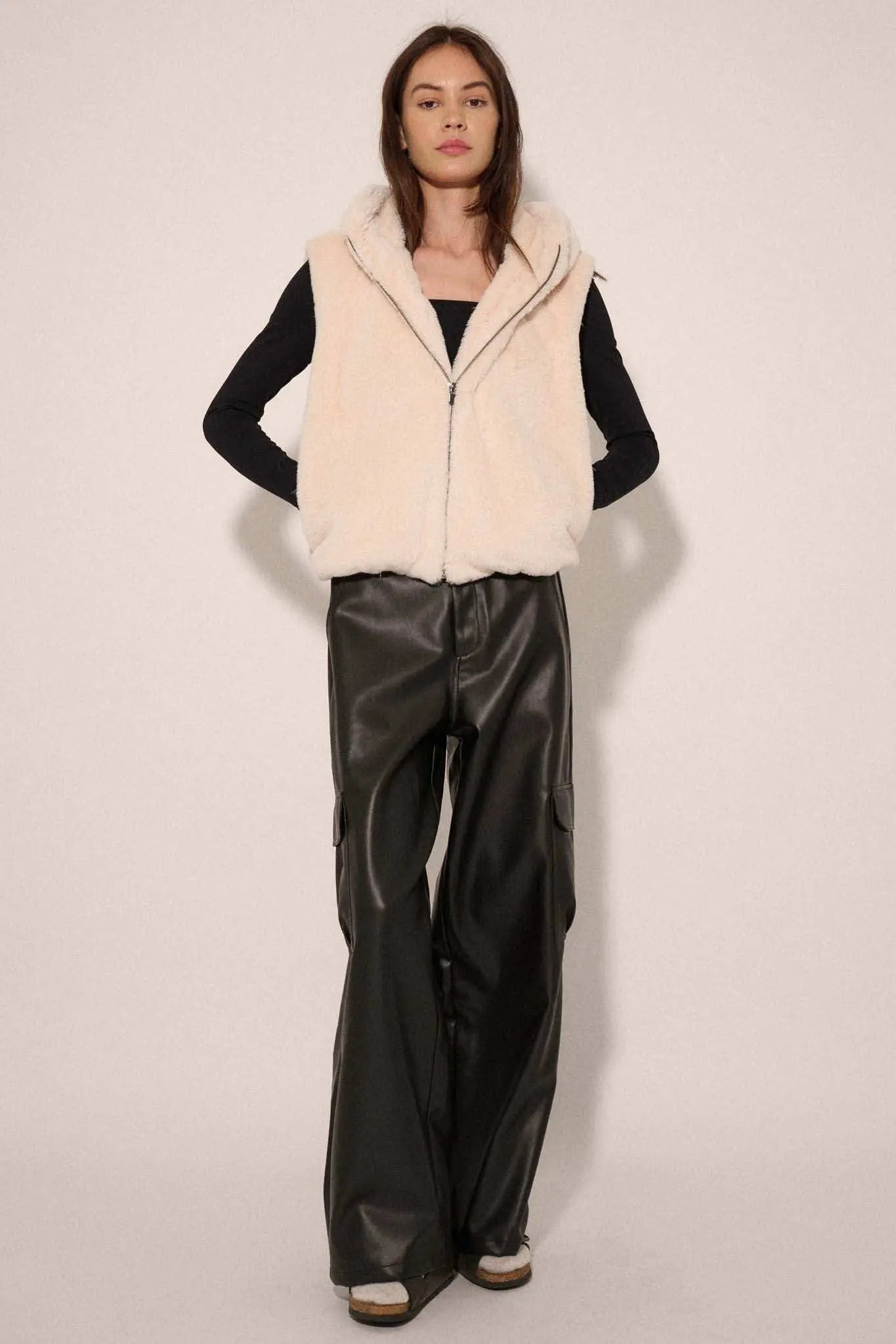 Bear With Me Faux Fur Hooded Vest Black / S Bear With Me Faux Fur Hooded Vest Black / S