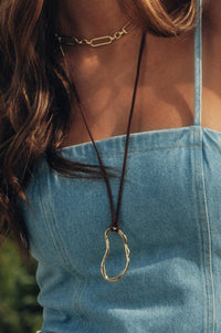 Tiburon Abstract Oval Pendant Suede Cord Necklace - ShopPromesa