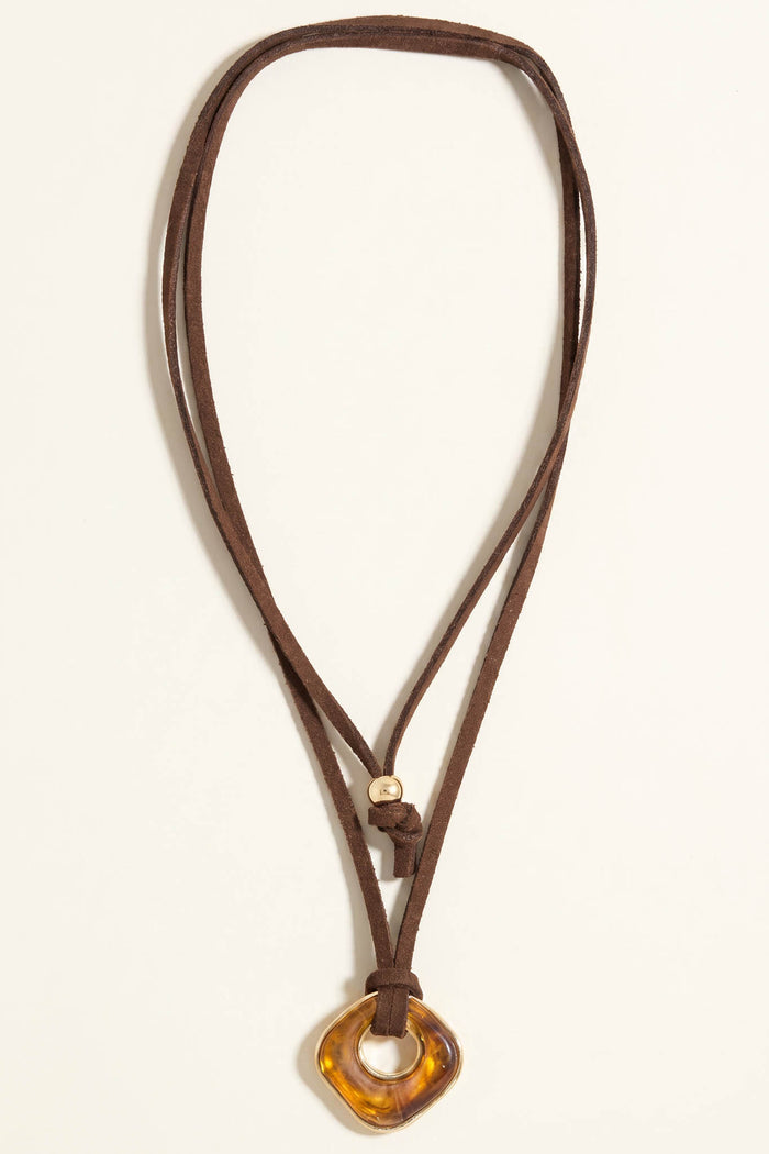 Antelo Tortoise Acrylic Ring Suede Cord Necklace - ShopPromesa