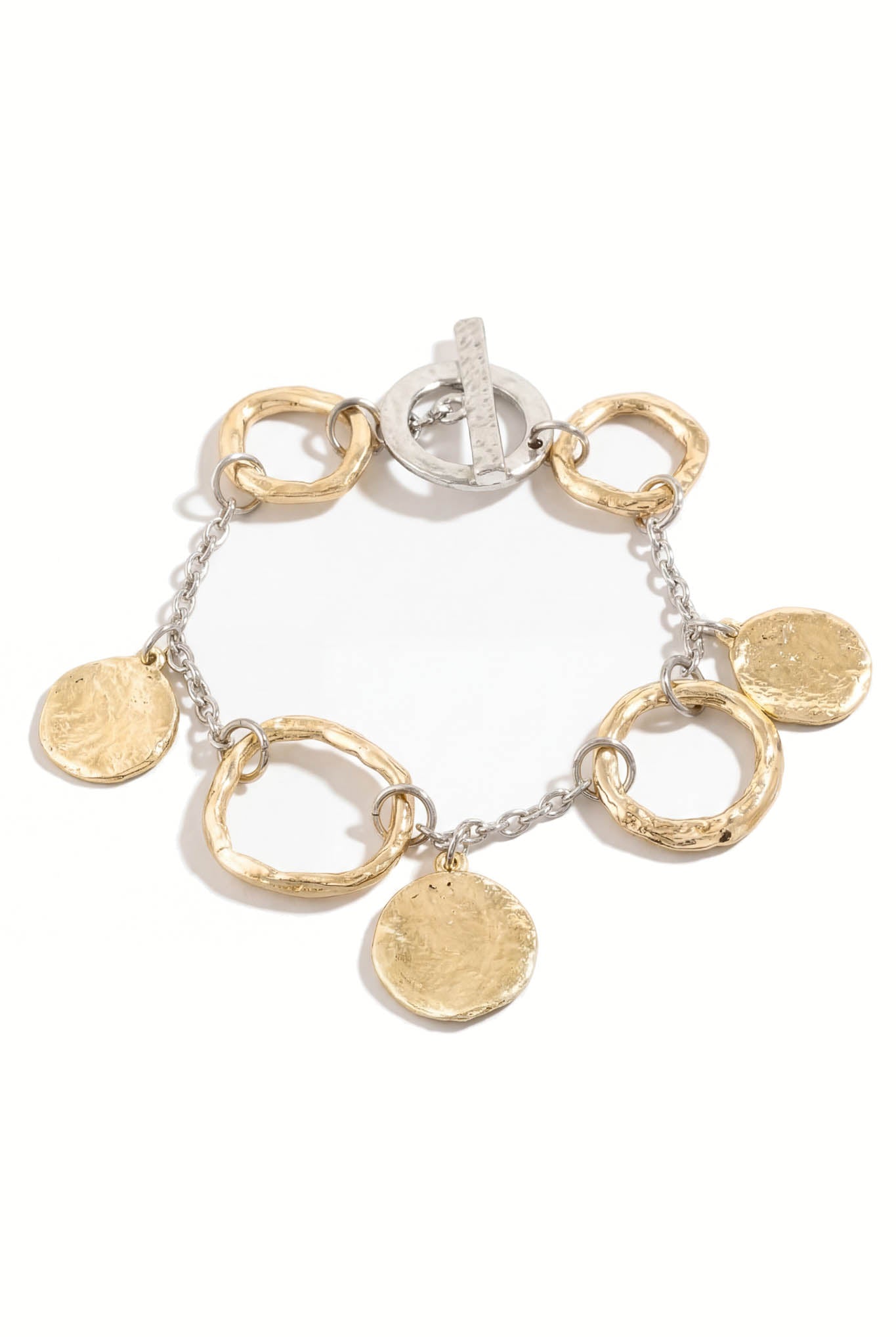 Ladera Two-tone Hammered Coin and Hoop Bracelet - ShopPromesa