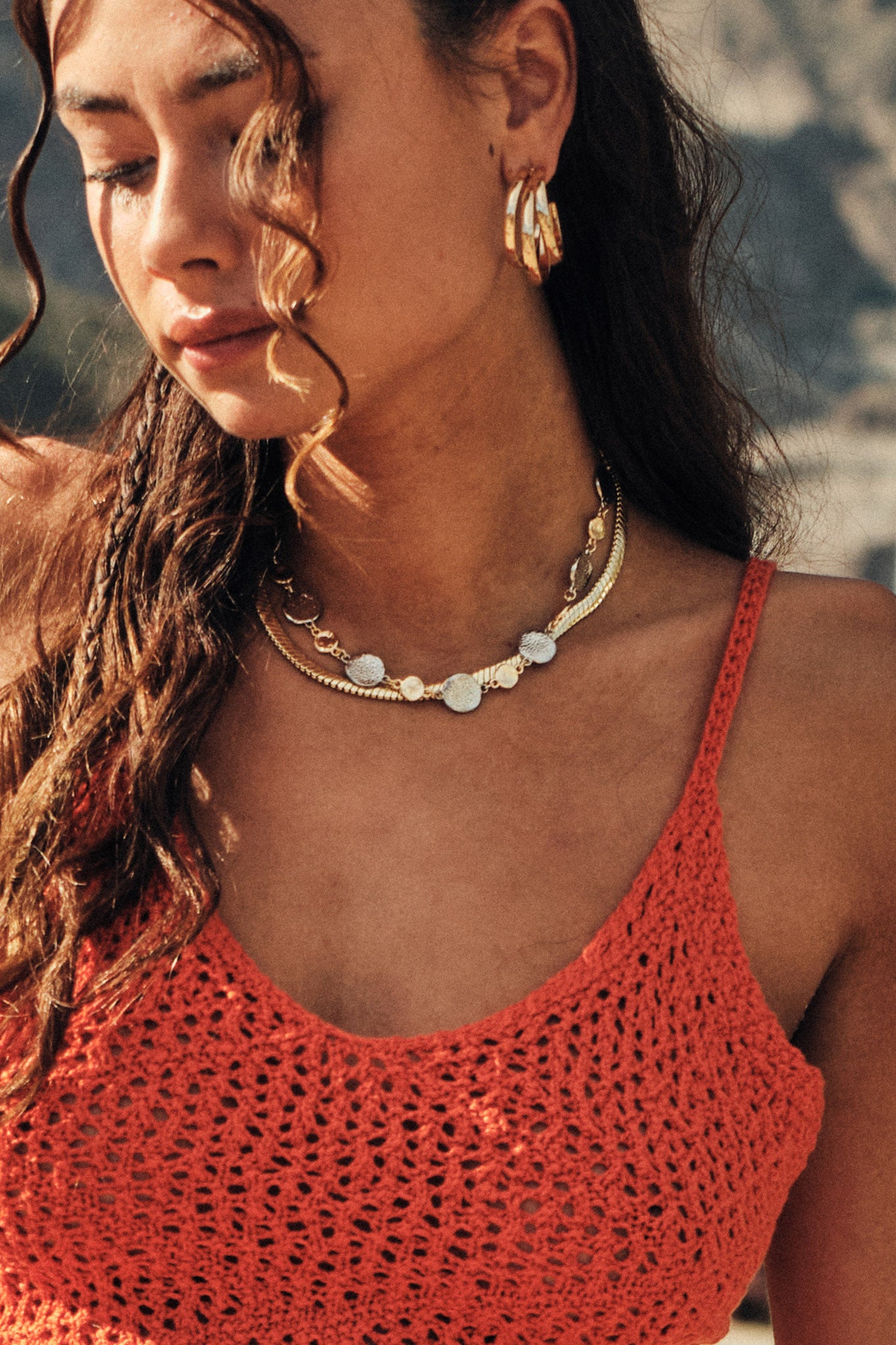 Cielo Two-Tone Hammered Coin Chain Necklace - ShopPromesa