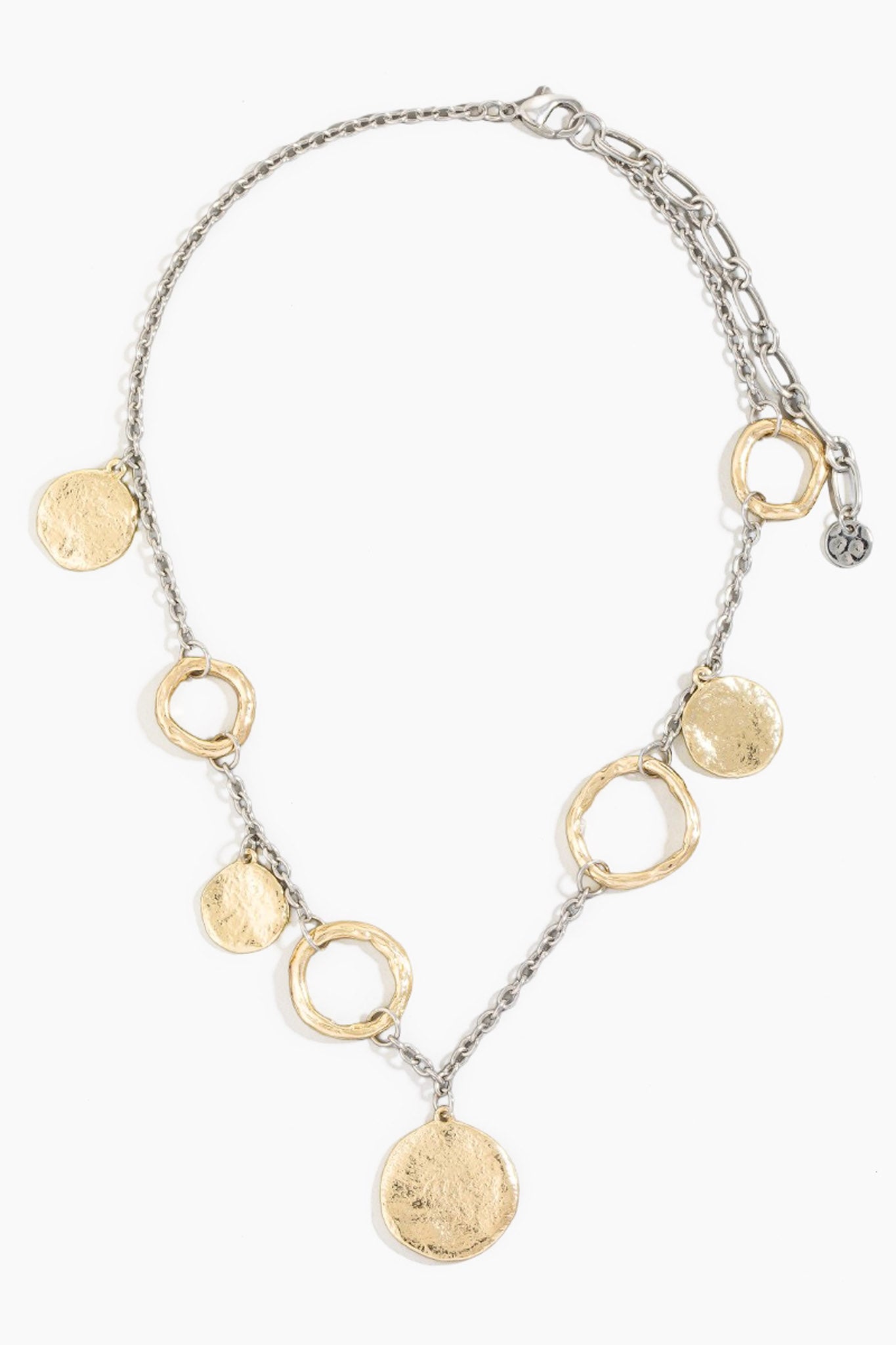 Bellagio Hammered Coin and Hoop Chain Necklace - ShopPromesa