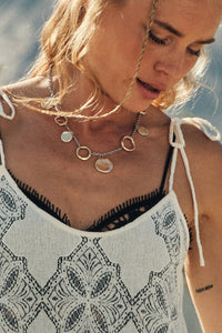 Bellagio Hammered Coin and Hoop Chain Necklace - ShopPromesa