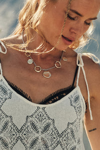 Bellagio Hammered Coin and Hoop Chain Necklace - ShopPromesa