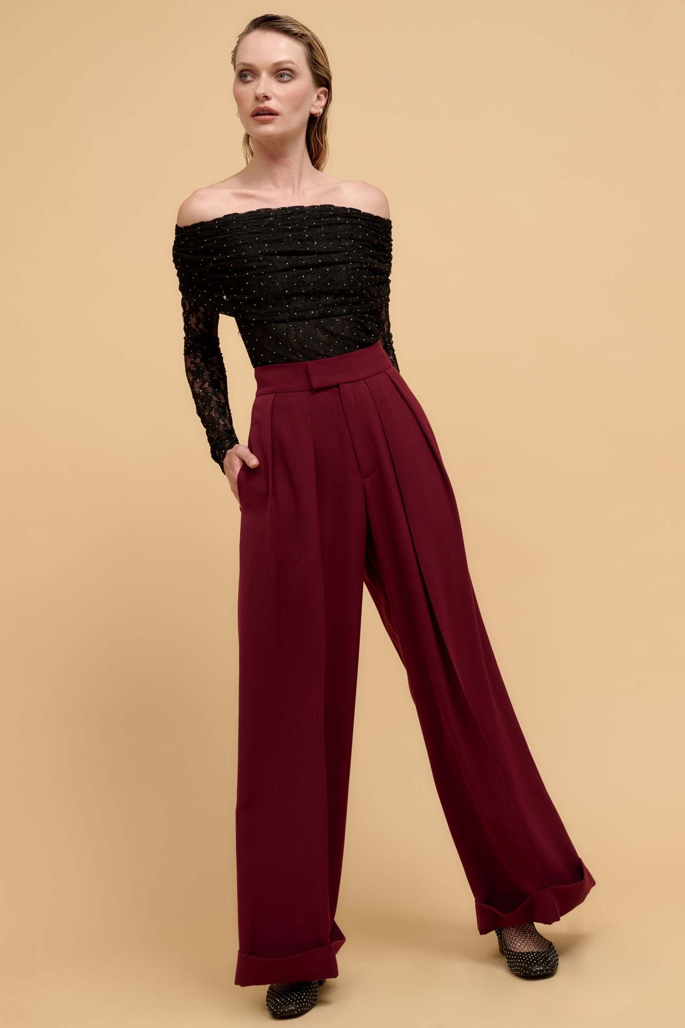 Hit Your Stride Pleat-Front Cuffed Wide-Leg Pants