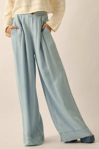 Out of the Blue Pleated Denim Wide-Leg Pants - ShopPromesa