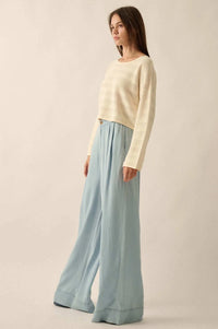 Out of the Blue Pleated Denim Wide-Leg Pants - ShopPromesa