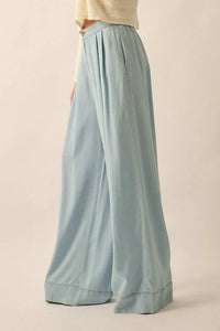 Out of the Blue Pleated Denim Wide-Leg Pants - ShopPromesa
