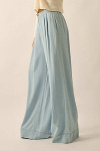 Out of the Blue Pleated Denim Wide-Leg Pants - ShopPromesa