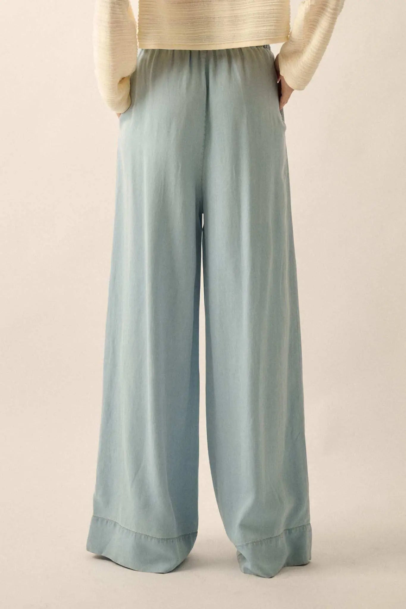 Out of the Blue Pleated Denim Wide-Leg Pants - ShopPromesa