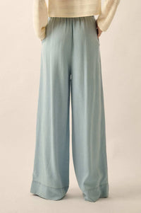 Out of the Blue Pleated Denim Wide-Leg Pants - ShopPromesa