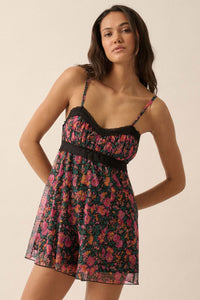 Fantastic Flowers Floral Mesh Babydoll Romper - ShopPromesa