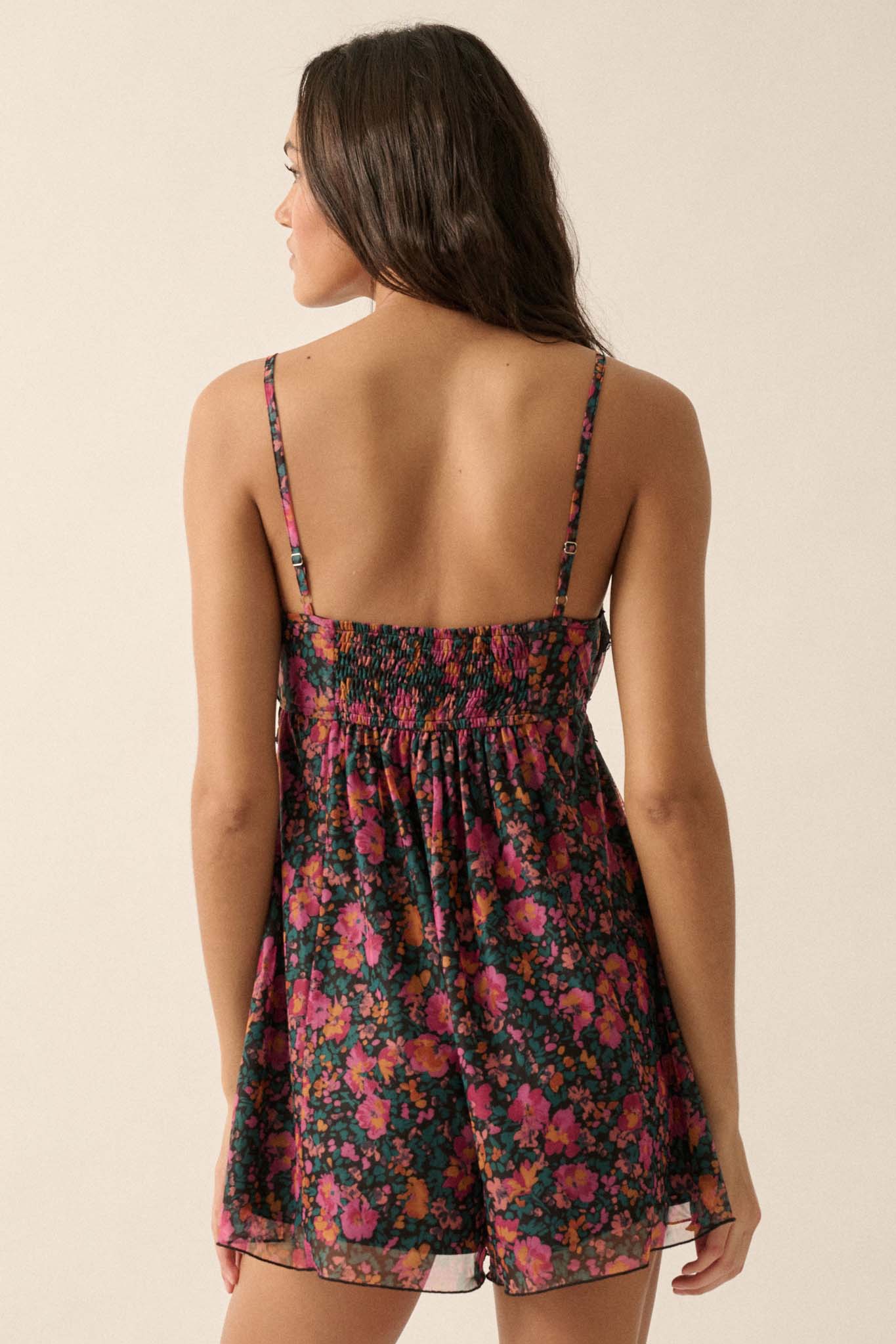 Fantastic Flowers Floral Mesh Babydoll Romper - ShopPromesa