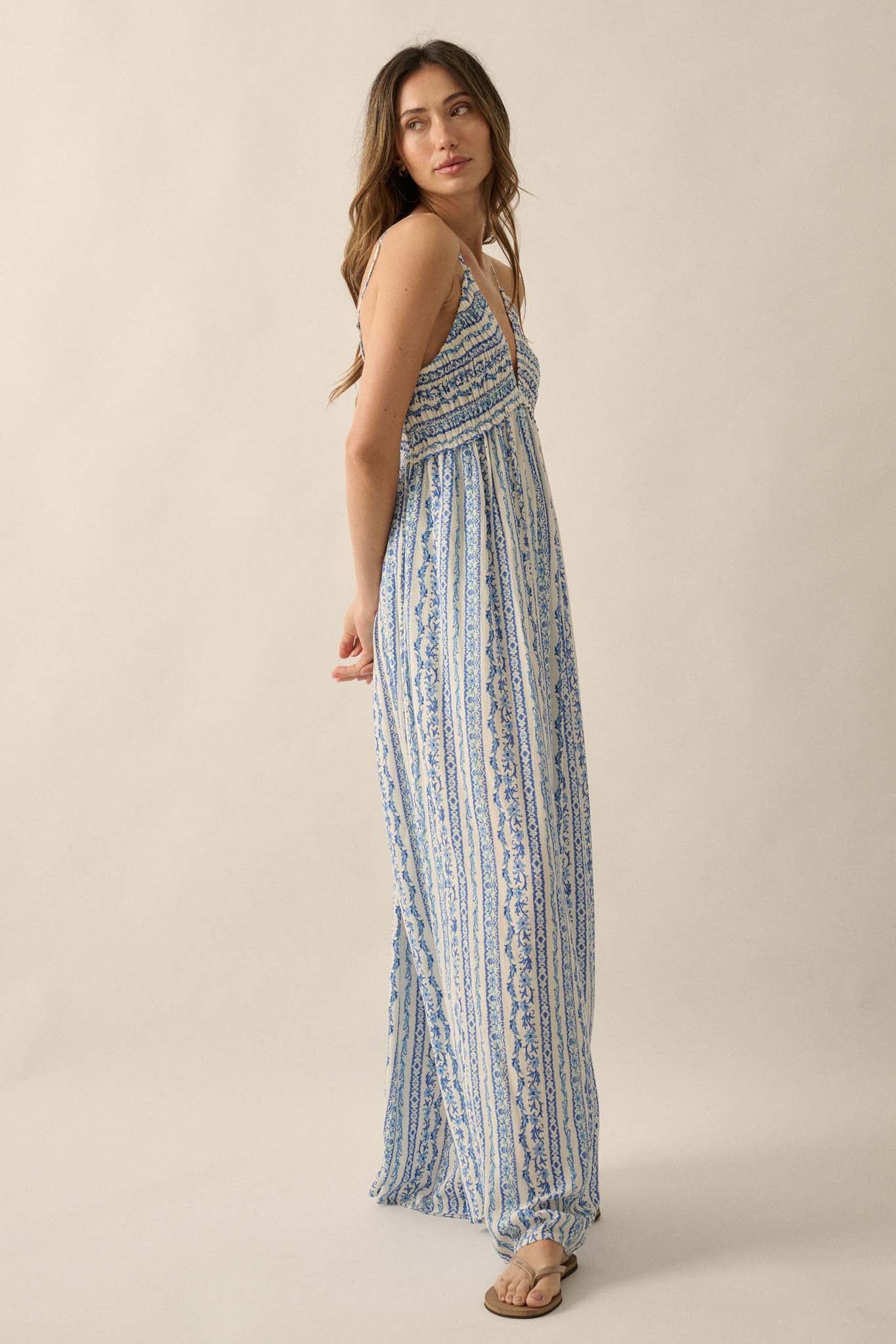 Field and Flower Floral-Stripe Halter Jumpsuit - ShopPromesa