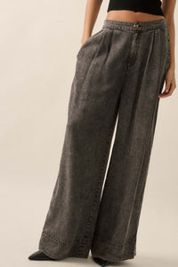 Walk It Off Acid-Wash Denim Pleated Wide-Leg Pants - ShopPromesa