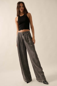 Walk It Off Acid-Wash Denim Pleated Wide-Leg Pants - ShopPromesa