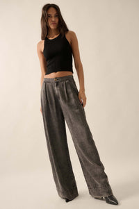 Walk It Off Acid-Wash Denim Pleated Wide-Leg Pants - ShopPromesa