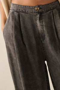 Walk It Off Acid-Wash Denim Pleated Wide-Leg Pants - ShopPromesa