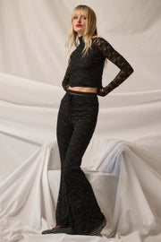 Rising Star Studded Floral Lace Flare Pants - ShopPromesa