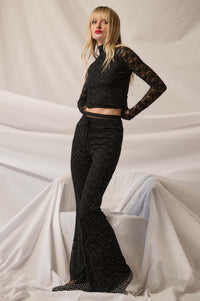 Rising Star Studded Floral Lace Flare Pants - ShopPromesa