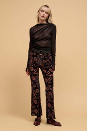 Daisy Delight Floral Burnout Velvet Flare Pants - ShopPromesa