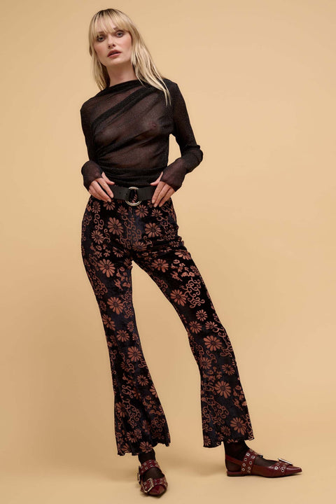 Daisy Delight Floral Burnout Velvet Flare Pants - ShopPromesa