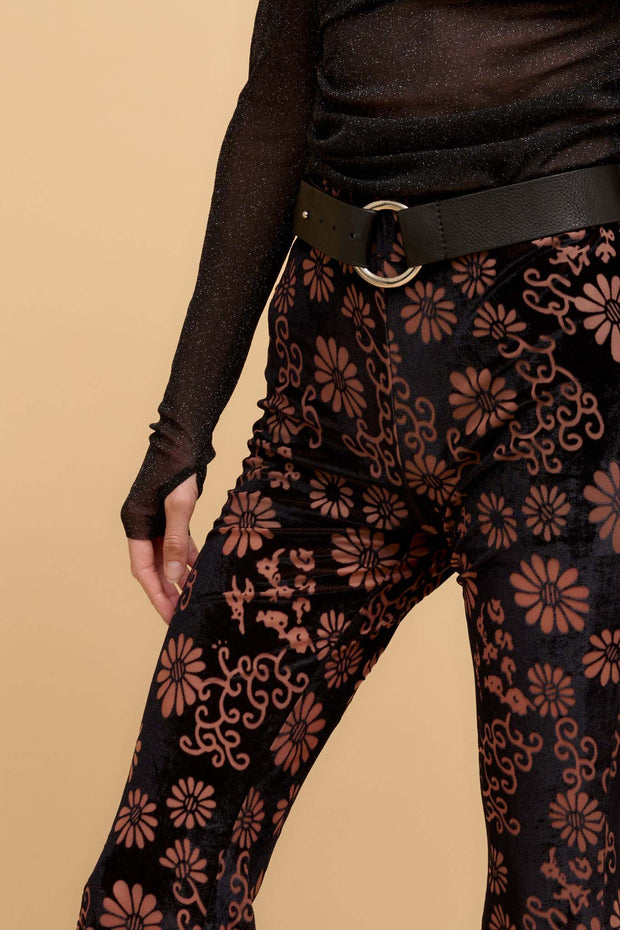 Daisy Delight Floral Burnout Velvet Flare Pants - ShopPromesa