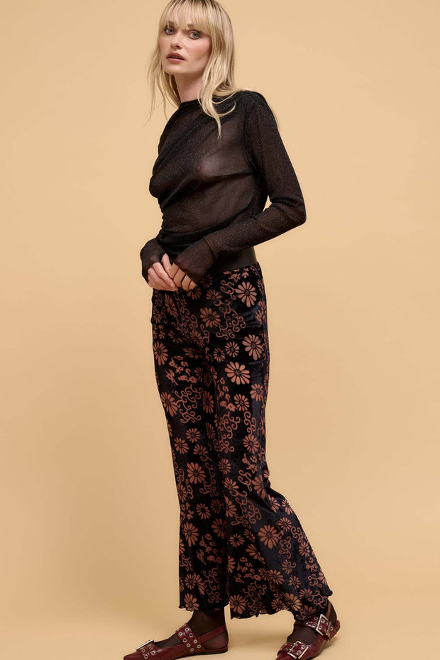 Daisy Delight Floral Burnout Velvet Flare Pants - ShopPromesa