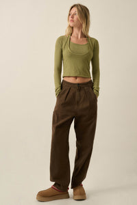 Miles to Go Cotton Twill Pleated Cargo Pants - ShopPromesa