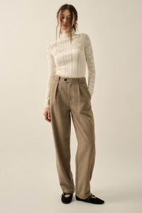 Road Ahead Herringbone Tweed Pleated Pants - ShopPromesa