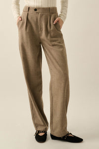 Road Ahead Herringbone Tweed Pleated Pants - ShopPromesa