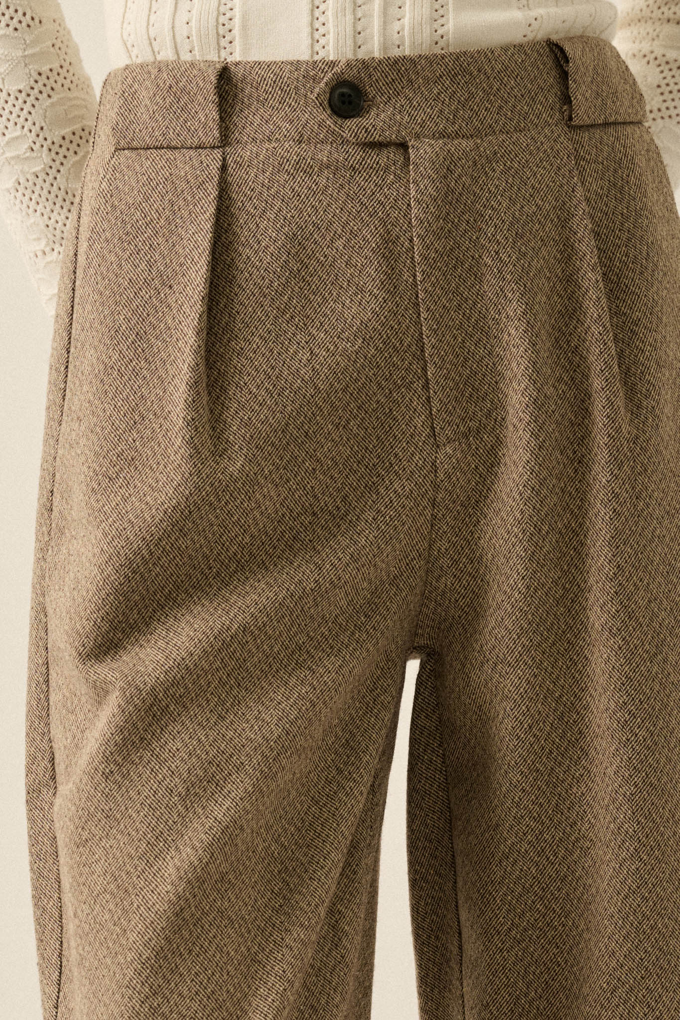Road Ahead Herringbone Tweed Pleated Pants - ShopPromesa