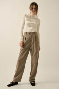 Road Ahead Herringbone Tweed Pleated Pants - ShopPromesa