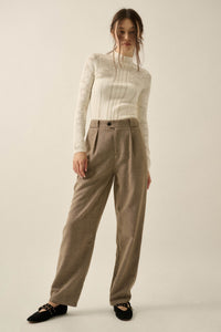 Road Ahead Herringbone Tweed Pleated Pants - ShopPromesa