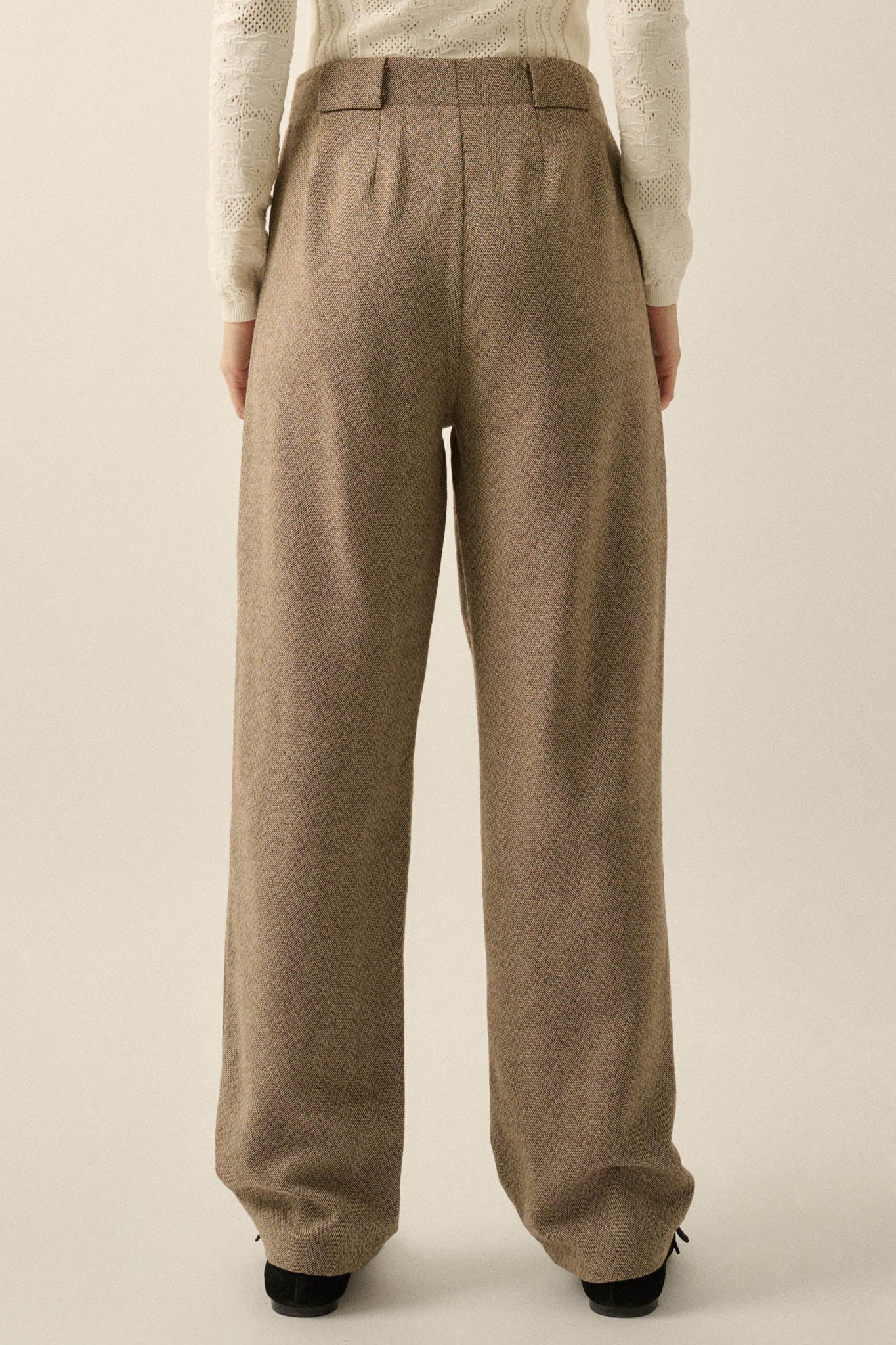 Road Ahead Herringbone Tweed Pleated Pants - ShopPromesa