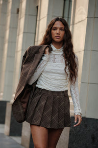 Office Gossip Plaid Pleated Pocket Mini Skort - ShopPromesa