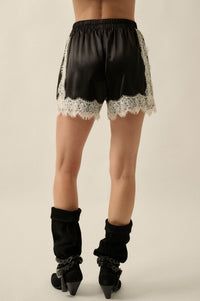 Delicate Romance Lace-Trimmed Satin Shorts - ShopPromesa