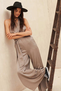 Style Icon Satin Belted Wide-Leg Halter Jumpsuit - ShopPromesa