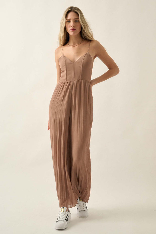 In Vogue Accordion Pleated Wide-Leg Corset Jumpsuit