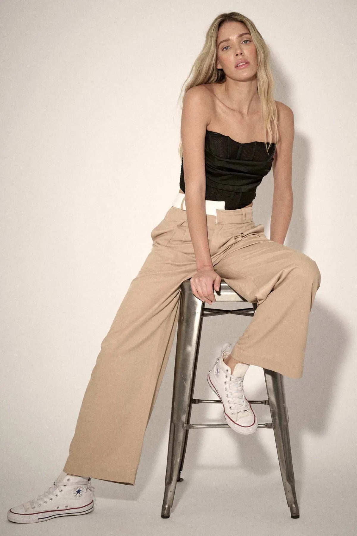 Making Strides Asymmetrical-Waist Pleated Pants Making Strides Asymmetrical-Waist Pleated Pants