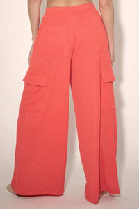 Smocked Jersey Wide-Leg Cargo Lounge Pants - ShopPromesa