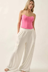 Smocked Jersey Wide-Leg Cargo Lounge Pants - ShopPromesa