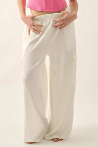 Smocked Jersey Wide-Leg Cargo Lounge Pants - ShopPromesa