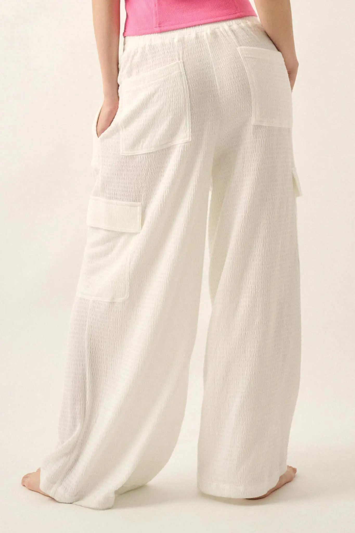 Smocked Jersey Wide-Leg Cargo Lounge Pants - ShopPromesa