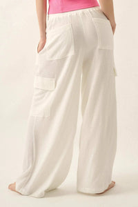 Smocked Jersey Wide-Leg Cargo Lounge Pants - ShopPromesa