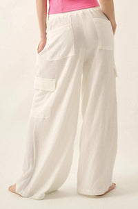 Smocked Jersey Wide-Leg Cargo Lounge Pants - ShopPromesa