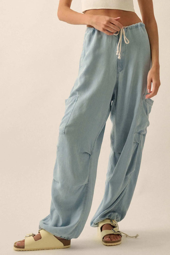 Denim Daze Drawstring Cargo Parachute Pants - ShopPromesa