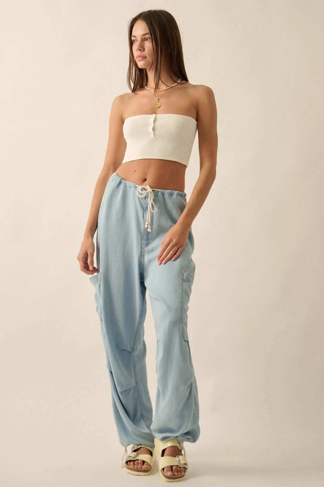 Denim Daze Drawstring Cargo Parachute Pants Denim Daze Drawstring Cargo Parachute Pants